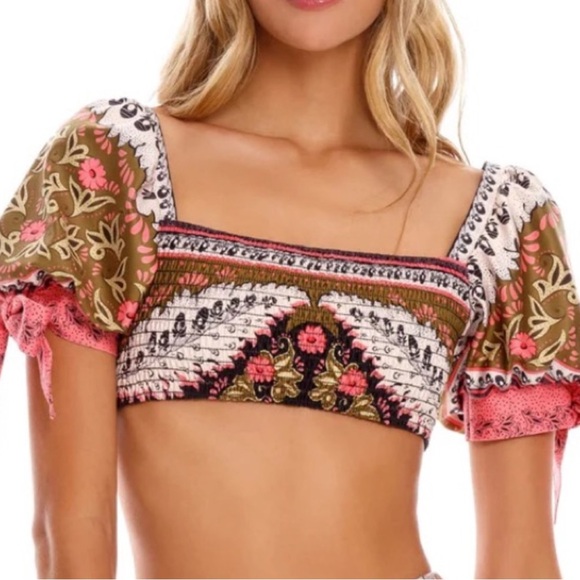 NWT- AGUA BENDITA x Anthropologie Eileen Puff Sleeve Bikini Top - Picture 1 of 12